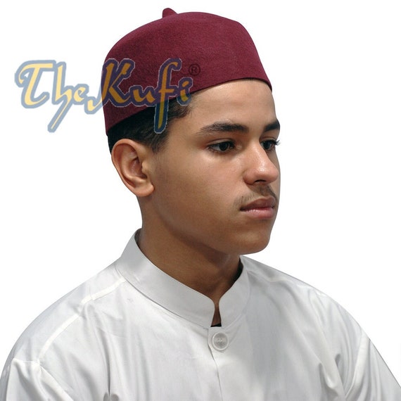 MUSLIM FEZ HAT Maroon 100% Wool Felt 