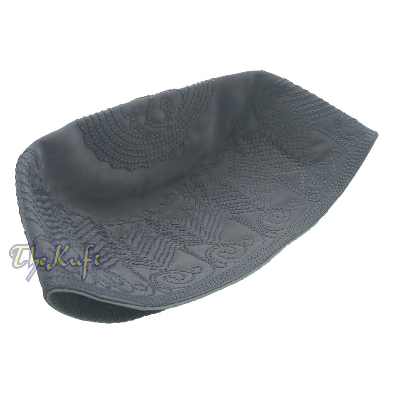 Dark Grey MUSLIM KUFI Madinah Hat Embroidered Double-layer Fabiric 3-3.5-Inch Islamic Attire Kufi Takke Kofia Cap Topi Taqiya TheKufi® image 4