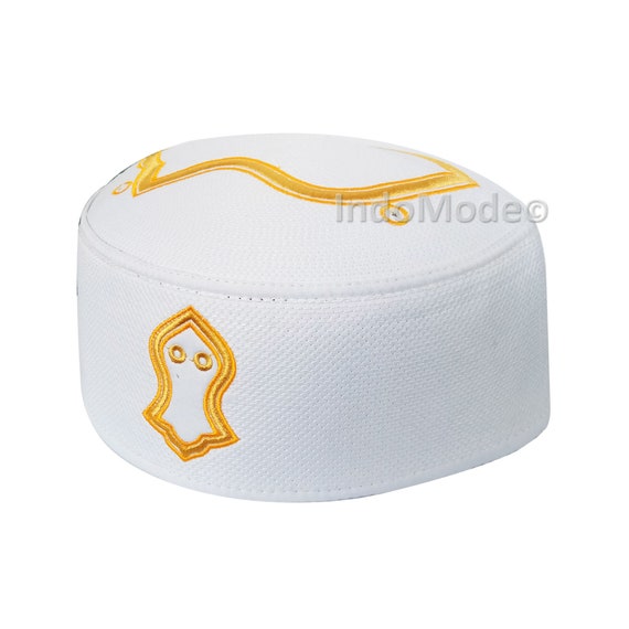 TheKufi Exclusive Black White Golden Embroidered Sandal Kufi Crown Cap Muslim Hat