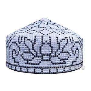 Islamic Embroidered White Orchid Pattern Pakistani Style Topi Tupi Muslim Fashion Cross-stitch Design Kufi Cap TheKufi® SHIPS FROM INDONESIA image 2