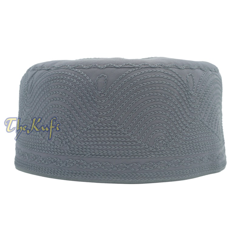 Dark Grey MUSLIM KUFI Madinah Hat Embroidered Double-layer Fabiric 3-3.5-Inch Islamic Attire Kufi Takke Kofia Cap Topi Taqiya TheKufi® image 6