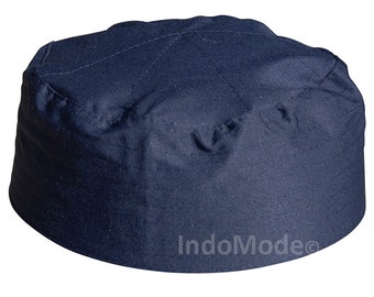 Flat-top MUSLIM PRAYER CAP Simple Plain Faded Dark Blue Fabric Double-layer 3inch Tall Kufi Topi Tupi Head Cover Islamic Namaz Salah Hat