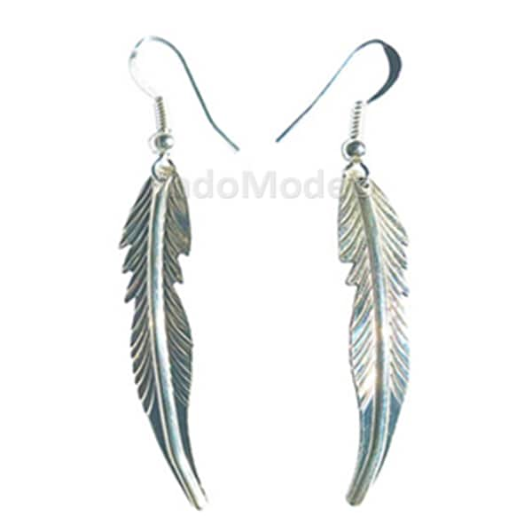 Boucles d'oreilles incurvées en argent sterling de 2 pouces avec plume de la tribu Navajo - Bijoux indiens artisanaux à la mode pour femmes avec contour d'oreille plaqué argent