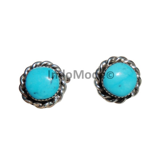 Sterling Silver TINY 6mm Handcrafted Zuni synthetic Turquoise Stud Earrings