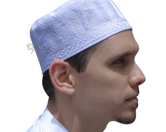 WHITE MUSLIM KUFI - "Madinah" Hat Embroidered Double-layer Fabiric 3-3.5-Inch Islamic Prayer Kufi Takke Kofia Cap Topi Taqiya by TheKufi®