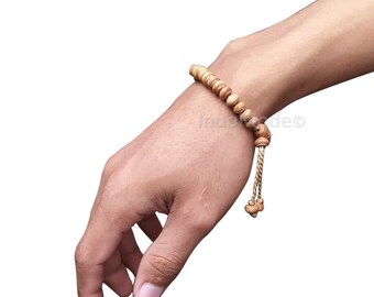 SANDALWOOD Prayer Bead Tasbih Bracelet Small Scented Handmade 4.5x7mm Adjustable Wrist Dhikr Sibha Misbaha 33 Contoured Beads FREE MISWAK