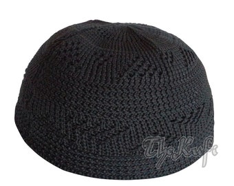 Plain Black Interwoven Design Stretchable 100% Nylon Kufi Skull Caps - Lightweight and Comfortable - Machine Woven