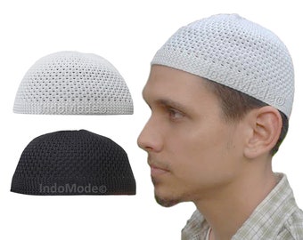 Set of Black and White Nylon Skull Caps Beanies - Open-weave Kufi Prayer Caps Muslim Hats Topi for ADULTS and KIDS from XS to 4X by TheKufi®