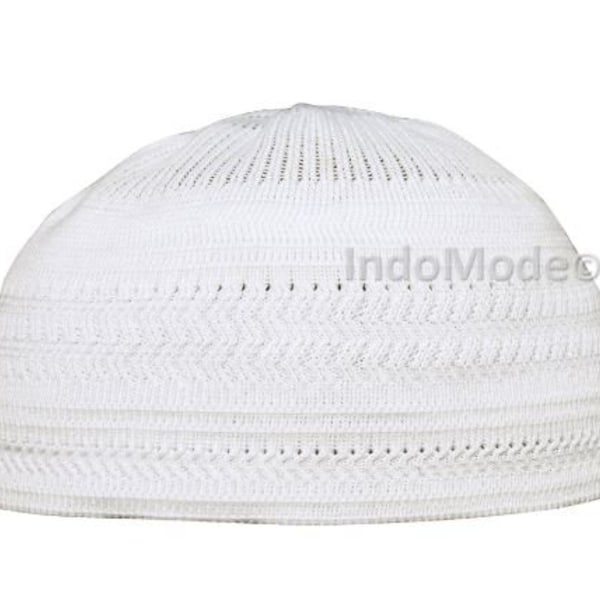 WHITE SKULL CAP - Weicher Baumwoll-Stretch Kufi-Hut, Schädel-Kappe, Moslem, Islamische Mode, Kopfbedeckung, Topi Tupi Mütze TheKufi®