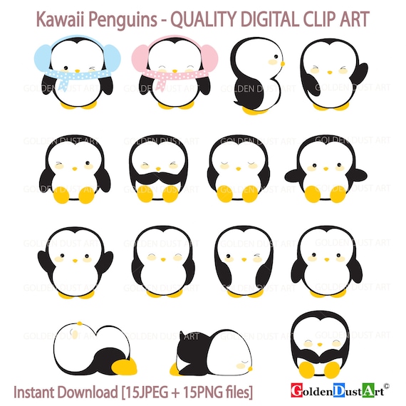 Pingouin Clipart Kawaii Pingouins Clipart Clipart Mignons Etsy