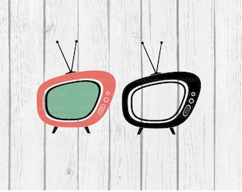 May include: Two retro television sets, one in black and one in pink, with antennas and a rounded design. The television sets are on a white wood background.