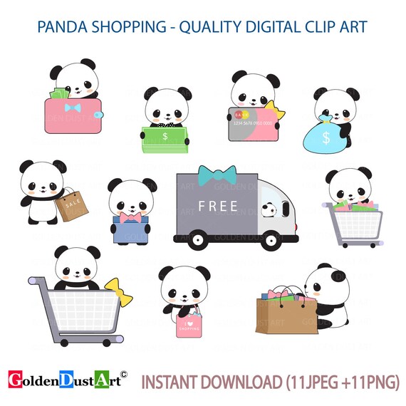 Cute Pandas Clip Art Panda Clip Art Panda Shopping Cute Etsy