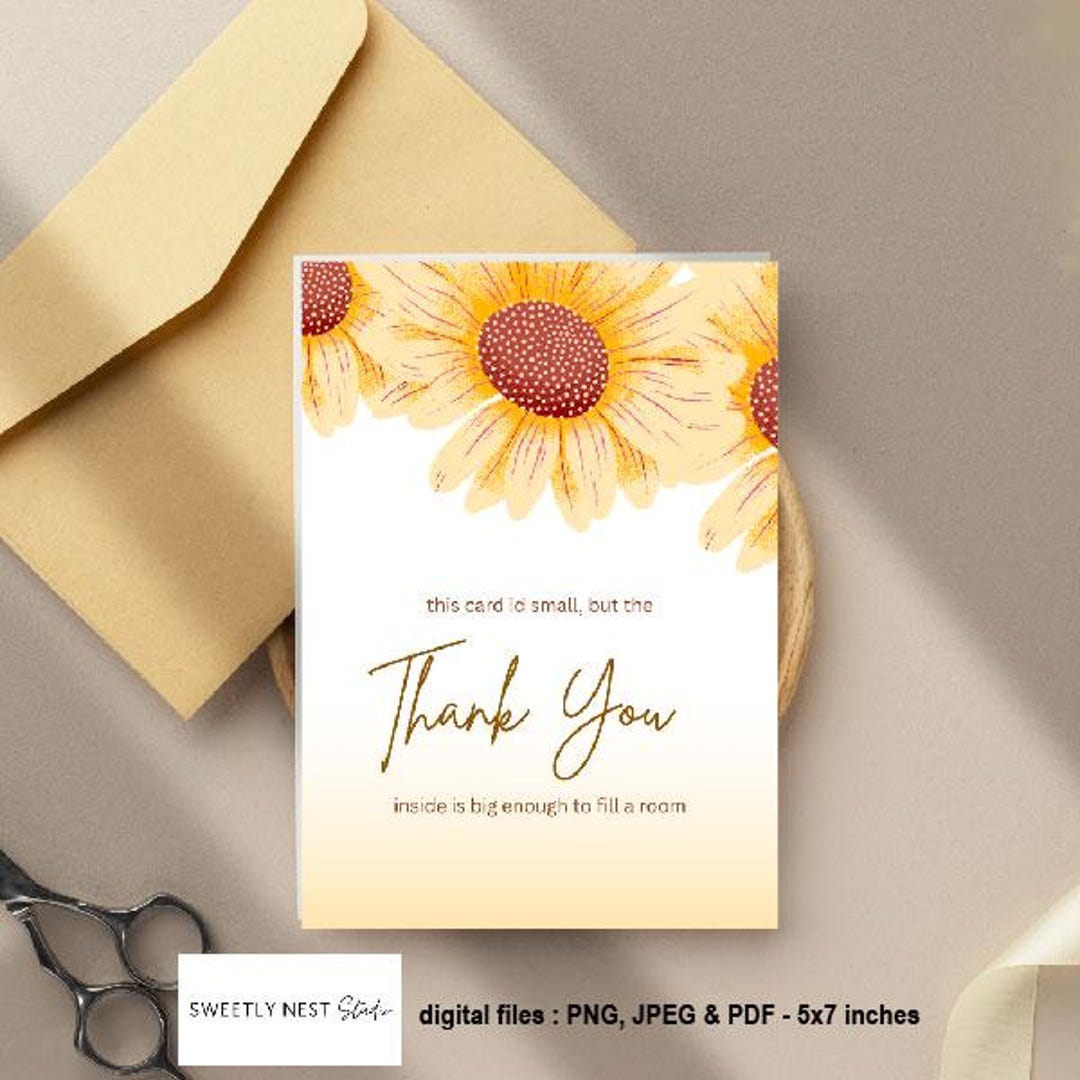 Floral Thank You Card | 5x7 Inch Printable | Instant Download | PNG ...