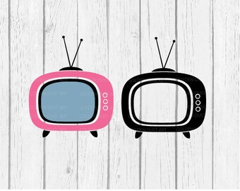 May include: Two retro television sets, one pink and one black, with antennas and a blank screen. The televisions are on a white wood background.