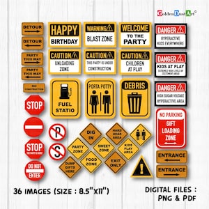 Construction Birthday Party Printables, Construction Road Signs, Boys Birthday Party, Road Signs Birthday Party, Caution kid&#39;s party signs