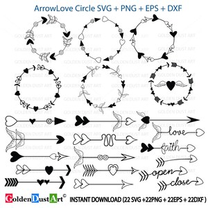 Arrow Circle SVG, Arrow Heart Clip Art Set, Arrow Words svg, Hear svg, Love svg, Arrow svg, Tribal svg, Instant Download svg, png, eps, dxf