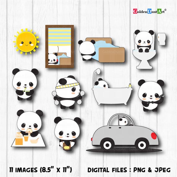 Morning Routines Clipart, Daily Routines, Panda planning Clipart, Kawaii Panda, Panda Digital Stickers, Cute Panda Clipart