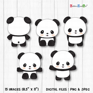 Cute Pandas Clip Art, Panda Clip Art, Panda Clipart, Cute Panda Clipart, Kawaii Panda, Kawaii Clipart - pnd01