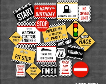Racing Car Party Signs, Race Car Party Signs, Racing Signs, Race car Signs, Racing Printable, Racing Driver Printable Party Signs