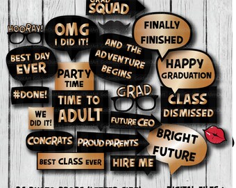 Graduation Photo Booth Props, Graduation Party props, Graduation Photo Props, Gold Graduation, Graduation Props, Graduation printable