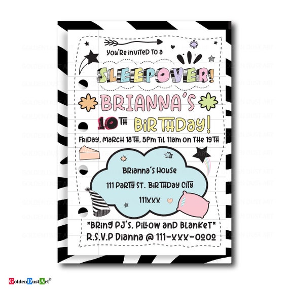 sleepover invitation slumber party invitation pajama party invitation doodle teen notebook sleepover invitation teenage party invitation teenage sleepover invitations