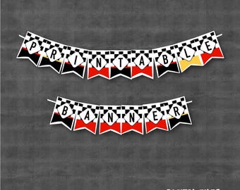 Printable Race Car Birthday Banner, Race Car Banner, Race Car Bunting Flags, Cute Printable Banner, Banner PNG PDF, Instant Download