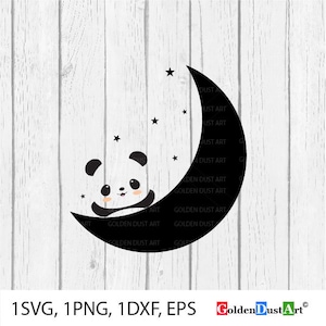 Baby panda en maan SVG, baby panda svg, pasgeboren baby, babyshower, panda gesneden bestand, svg, png, dxf, eps