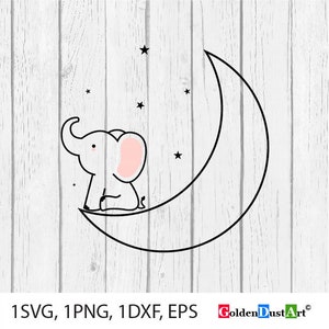 Baby Elefant und Mond SVG, Baby Elefant svg, Neugeborene, Babyparty, Baby Elefant, svg, png, dxf, eps