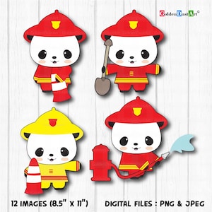 Firefighter Pandas clipart, Firefight Digital Clip Art, Firefighter clipart, Personal and Commercial Use