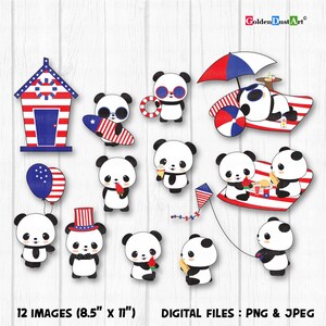 4th of July Panda, Panda Clipart, Kawaii Panda, Kawaii Clipart, Cute Panda Clip Art, Panda Clip Art, Cute Kawaii Panda