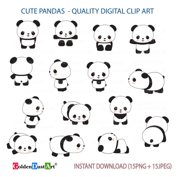 Cute Pandas Clip Art, Panda Clip Art, Panda Clipart, Cute Panda Clipart,  Kawaii Panda, Kawaii Clipart - pnd01