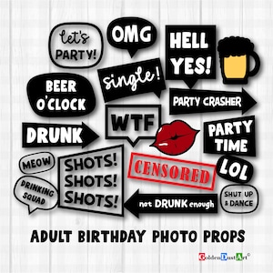 Adult Birthday Photo Booth Props, Adult Birthday Party props, Birthday Party Props, Photo Booth Props, Photo Props, Party Printables