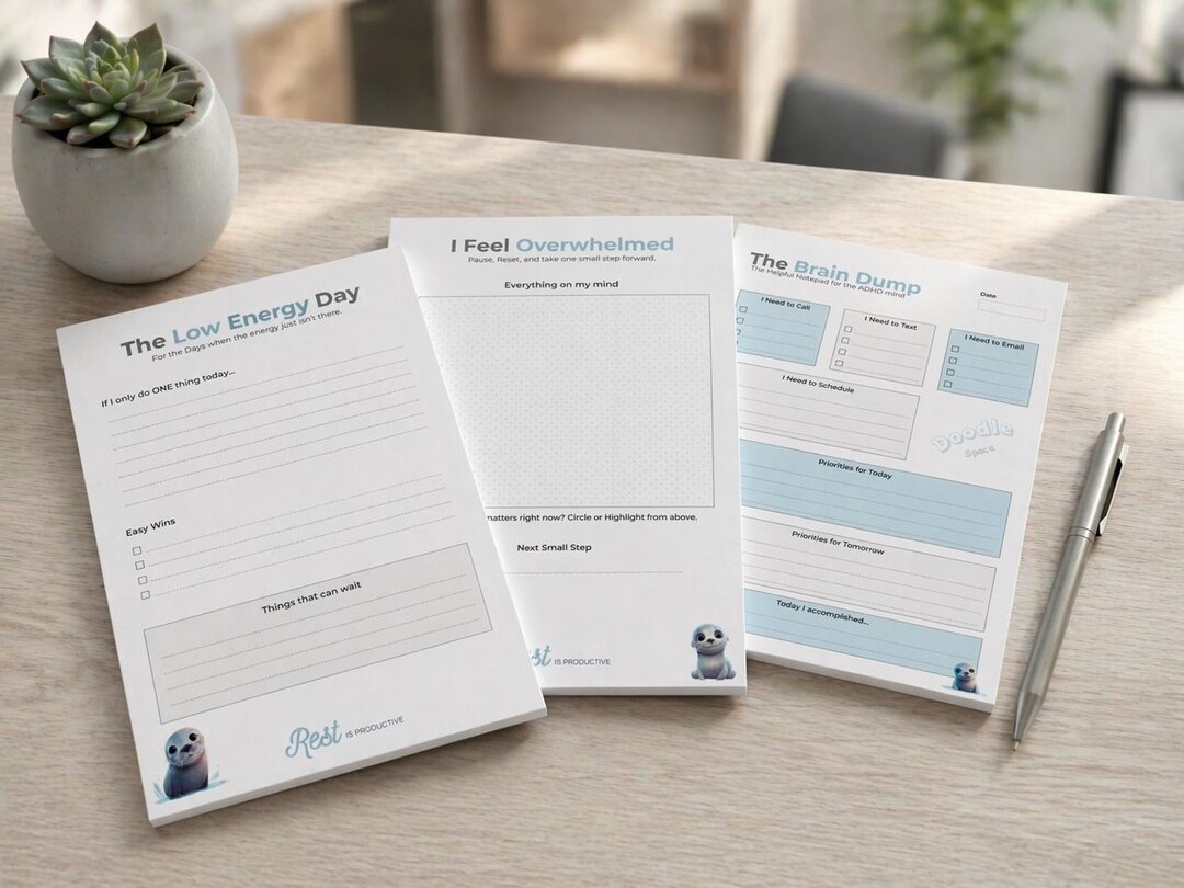 ADHD Productivity Notepad Set | Low Energy, Overwhelm, Brain Dump ...