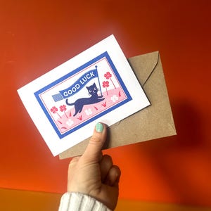 Carte imprimée Riso porte-bonheur / Art vintage / Risoprint / Risographie / Carte vierge / Enveloppe Kraft / Carte de voeux rétro /