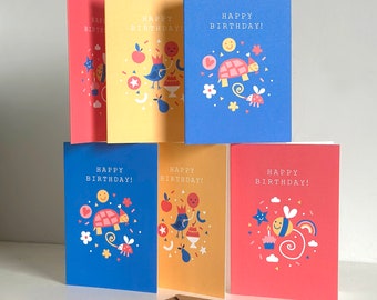 Illustrated Birthday Card Bundle / 6 pack / children / kids / party / Blank inside / Tortoise Ladybird Bee