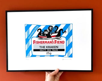 The Kraken Screen Print: Signed Limited Edition Archival Paper / Fabriano 300gsm Archival / Fisherman's Friend