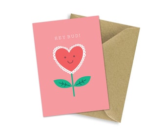 Flower Heart Card / Valentine's Card / Girl / Boy / Friend / Boyfriend / Girlfriend / Galentine's / Blank Inside / Hey Bud / Kawaii / Retro