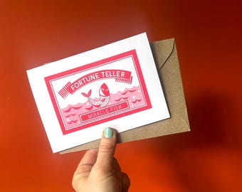 Miracle Fish Riso Print Card: Kitsch Fortune Teller Art