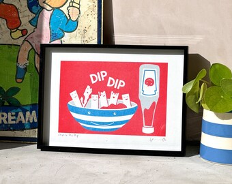 Chips and Dip Risograph Print: Signed A4 Pop Art Ketchup Tomato Sauce