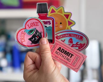 SECONDS / Sample Sticker bundle / 5 vinyl sticker in each pack / Holographic / Shiny / Weather proof
