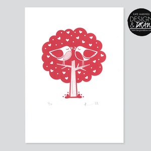 Love Birds Tree Screen print / Signed Limited Edition A4 Hand-pulled / Wedding / Anniversary / Valentines / British Printmaker image 5