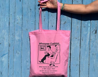 Hand Screenprinted Whoopee Cushion Tote Bag: Retro Kitsch Art
