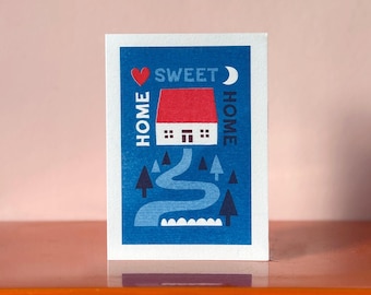 Home Sweet Home Risograph Card: New Home Retro Riso Prin with Kraft Envelope