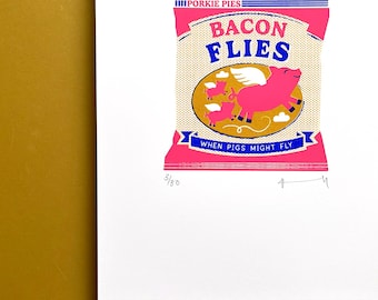 Bacon Flies Print: Signed Limited Edition 3-Color Screenprint Bacon Fries Crisps