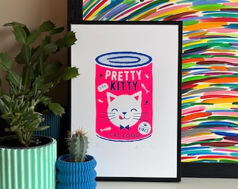 Neon Kitty Screenprint: Signed Limited Edition Cat Art Print
