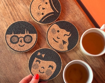 SECONDS / 2 for 1 / Screenprinted Coaster / Cork / Black Ink / Retro Halftone