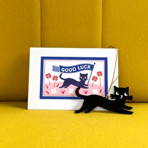 Set de regalo con tarjeta Riso y decoración acrílica con diseño de gato negro de la suerte, paquete de regalo, examen, prueba, graduación, nuevo trabajo, edición especial, caja para regalar