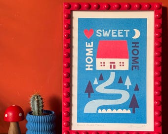 Home Sweet Home Riso Print: Retro New Home Wall Art (A4) / 100% Recycled white paper