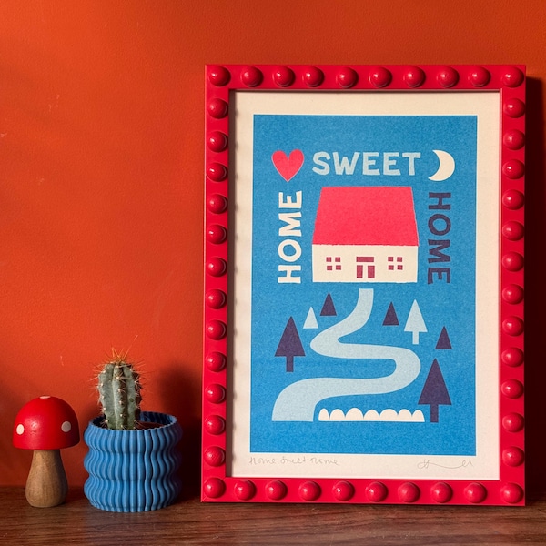 Home Sweet Home Riso Print: Decorazione murale retrò per la nuova casa (A4) / Carta bianca riciclata al 100%