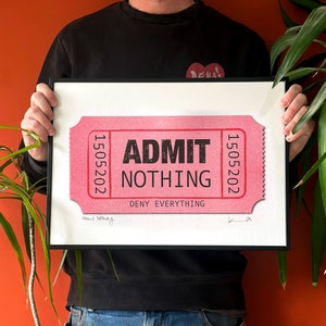 Gib nichts zu, verleugne alles Ticket Risoprint / Das Original / Signierter A3 Riso Print / 2 Farben / Risograph / Ticket / Pop Art / Vintage